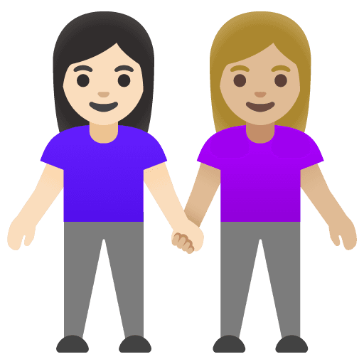 Women Holding Hands: Light Skin Tone, Medium-light Skin Tone