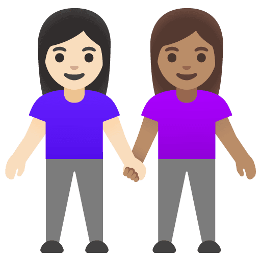 Women Holding Hands: Light Skin Tone, Medium Skin Tone