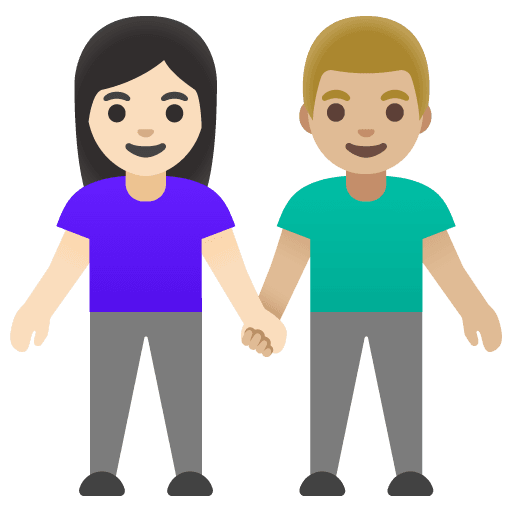 Woman and Man Holding Hands: Light Skin Tone, Medium-light Skin Tone