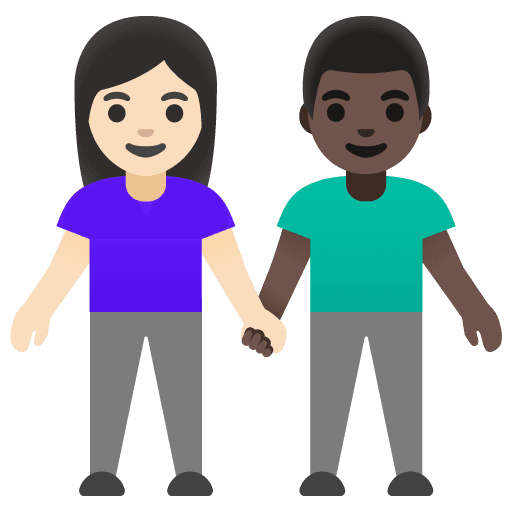 Woman and Man Holding Hands: Light Skin Tone, Dark Skin Tone