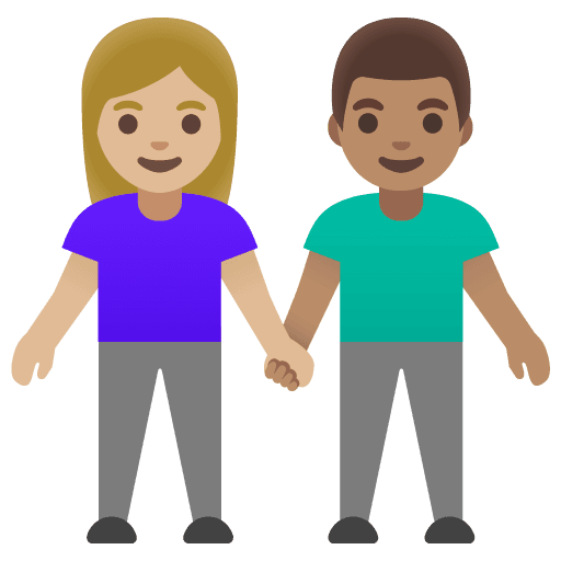 Woman and Man Holding Hands: Medium-light Skin Tone, Medium Skin Tone