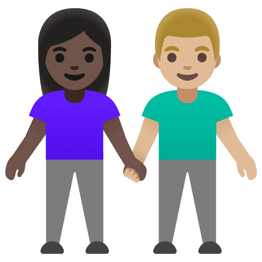 Woman and Man Holding Hands: Dark Skin Tone, Medium-light Skin Tone