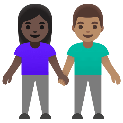 Woman and Man Holding Hands: Dark Skin Tone, Medium Skin Tone