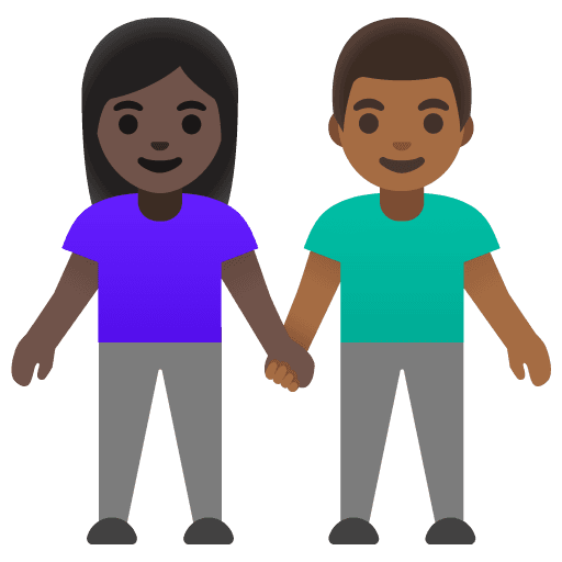 Woman and Man Holding Hands: Dark Skin Tone, Medium-dark Skin Tone