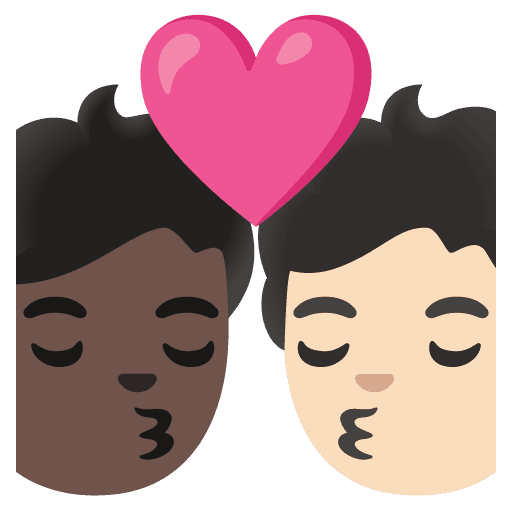 Kiss: Person, Person, Dark Skin Tone, Light Skin Tone