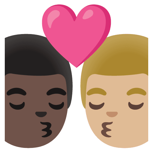 Kiss: Man, Man, Dark Skin Tone, Medium-light Skin Tone