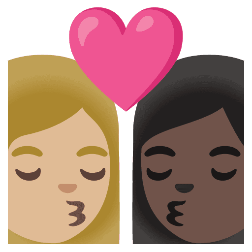 Kiss: Woman, Woman, Medium-light Skin Tone, Dark Skin Tone