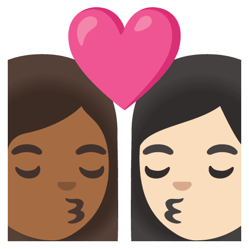 Kiss: Woman, Woman, Medium-dark Skin Tone, Light Skin Tone