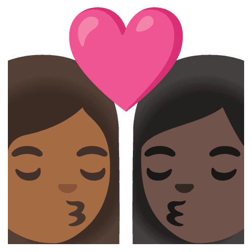 Kiss: Woman, Woman, Medium-dark Skin Tone, Dark Skin Tone