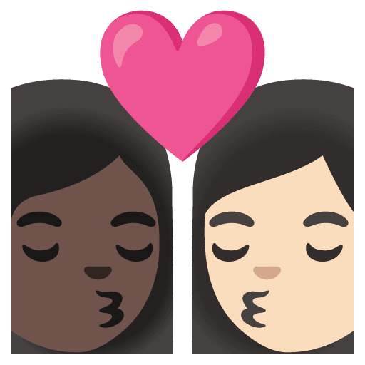 Kiss: Woman, Woman, Dark Skin Tone, Light Skin Tone
