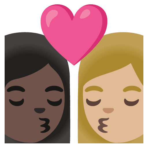 Kiss: Woman, Woman, Dark Skin Tone, Medium-light Skin Tone