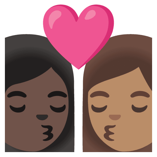 Kiss: Woman, Woman, Dark Skin Tone, Medium Skin Tone
