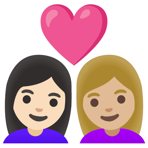 Couple with Heart: Woman, Woman, Light Skin Tone, Medium-light Skin Tone