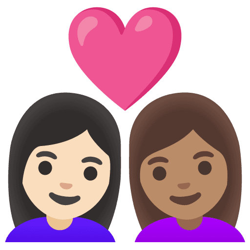 Couple with Heart: Woman, Woman, Light Skin Tone, Medium Skin Tone