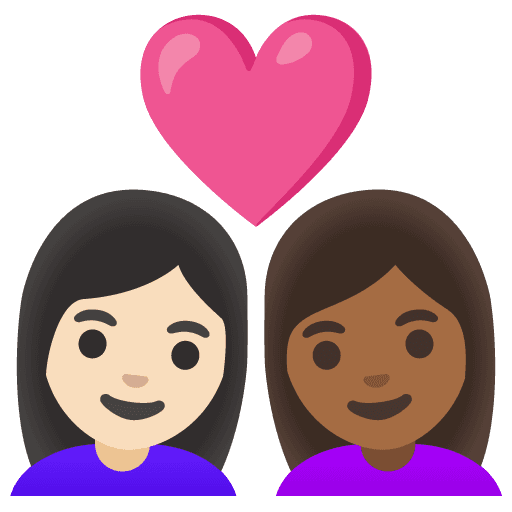 Couple with Heart: Woman, Woman, Light Skin Tone, Medium-dark Skin Tone