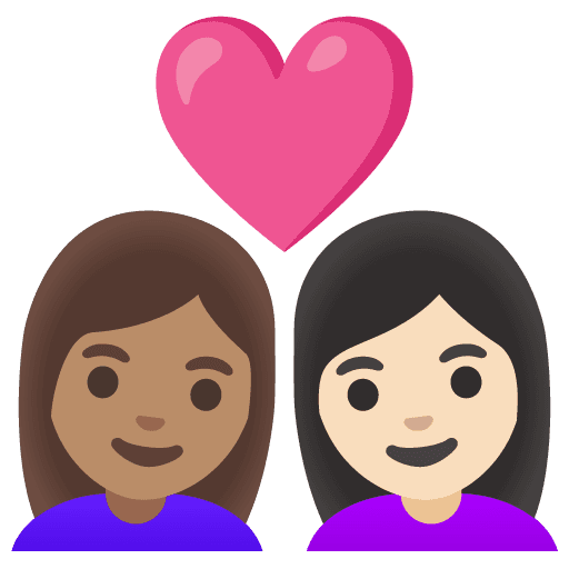 Couple with Heart: Woman, Woman, Medium Skin Tone, Light Skin Tone