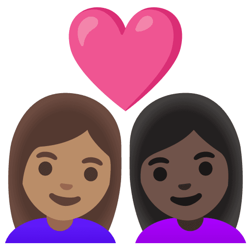 Couple with Heart: Woman, Woman, Medium Skin Tone, Dark Skin Tone