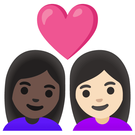 Couple with Heart: Woman, Woman, Dark Skin Tone, Light Skin Tone