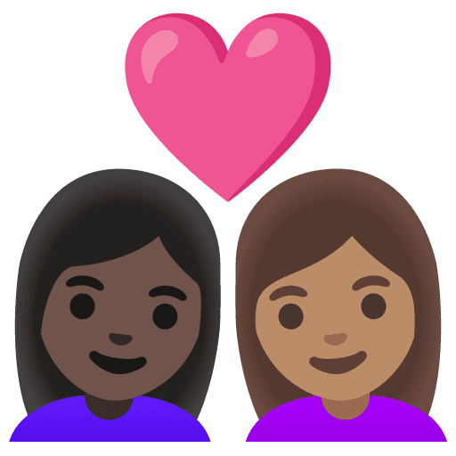 Couple with Heart: Woman, Woman, Dark Skin Tone, Medium Skin Tone