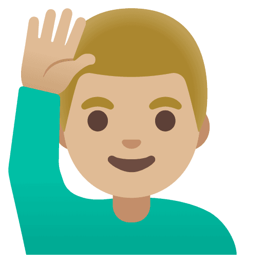 Man Raising Hand: Medium-light Skin Tone