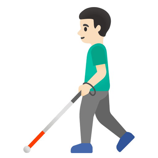 Man with White Cane: Light Skin Tone