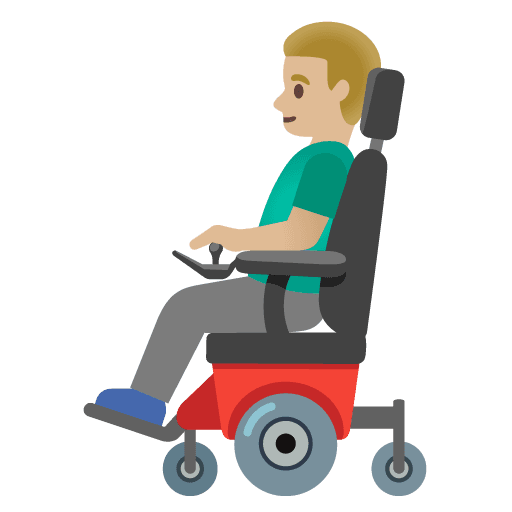 Man in Motorized Wheelchair: Medium-light Skin Tone