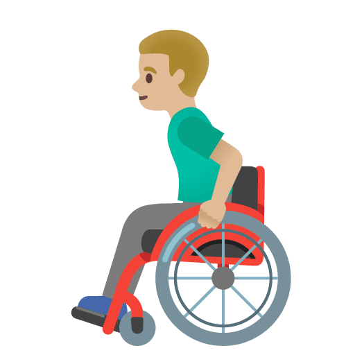 Man in Manual Wheelchair: Medium-light Skin Tone