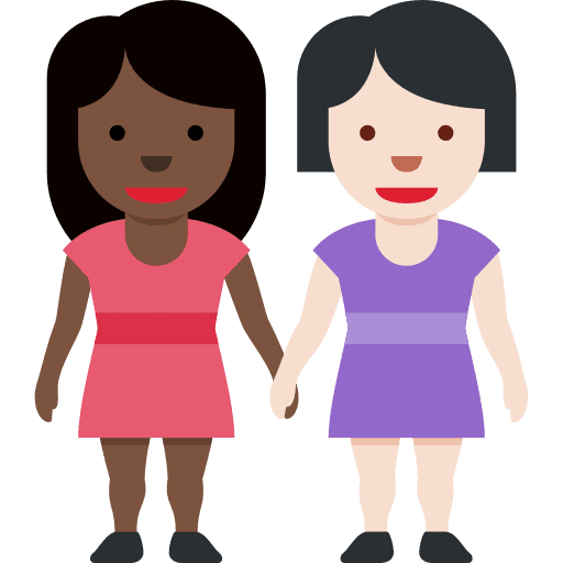 Women Holding Hands: Dark Skin Tone, Light Skin Tone