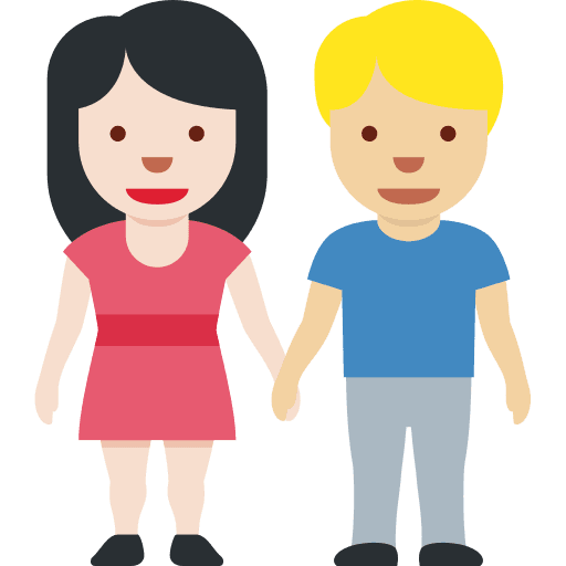 Woman and Man Holding Hands: Light Skin Tone, Medium-light Skin Tone