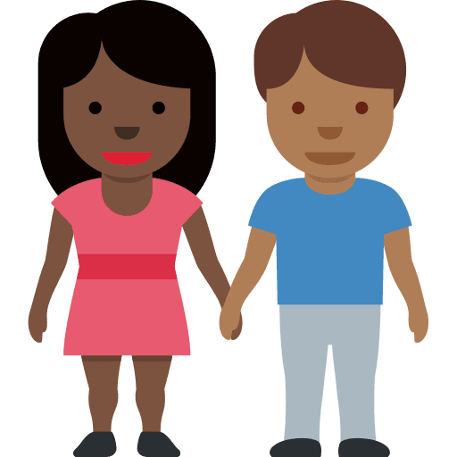 Woman and Man Holding Hands: Dark Skin Tone, Medium-dark Skin Tone