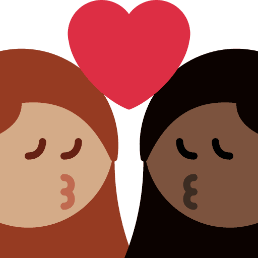 Kiss: Woman, Woman, Medium Skin Tone, Dark Skin Tone