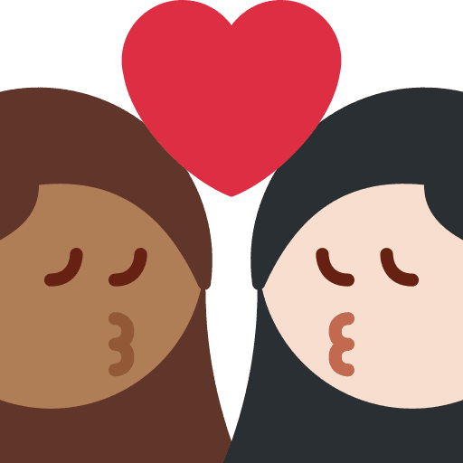 Kiss: Woman, Woman, Medium-dark Skin Tone, Light Skin Tone