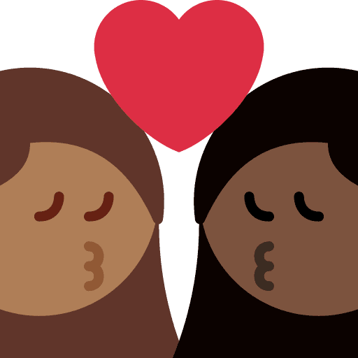 Kiss: Woman, Woman, Medium-dark Skin Tone, Dark Skin Tone