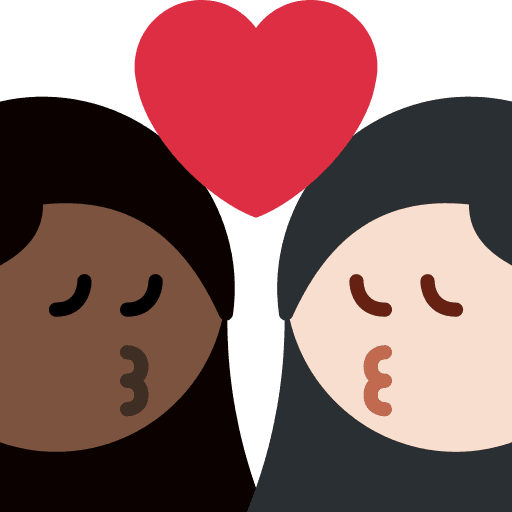 Kiss: Woman, Woman, Dark Skin Tone, Light Skin Tone