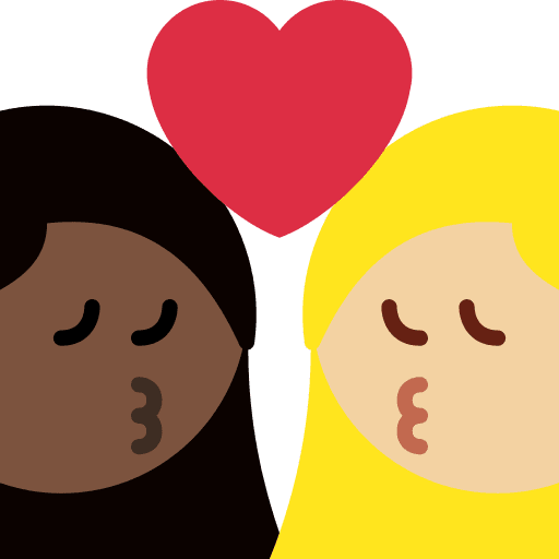 Kiss: Woman, Woman, Dark Skin Tone, Medium-light Skin Tone