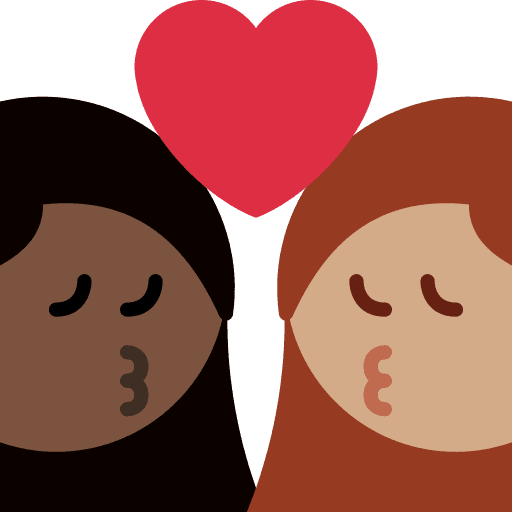 Kiss: Woman, Woman, Dark Skin Tone, Medium Skin Tone