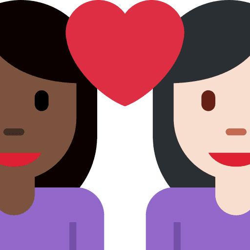 Couple with Heart: Woman, Woman, Dark Skin Tone, Light Skin Tone