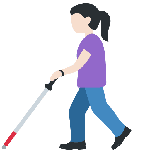 Woman with White Cane: Light Skin Tone