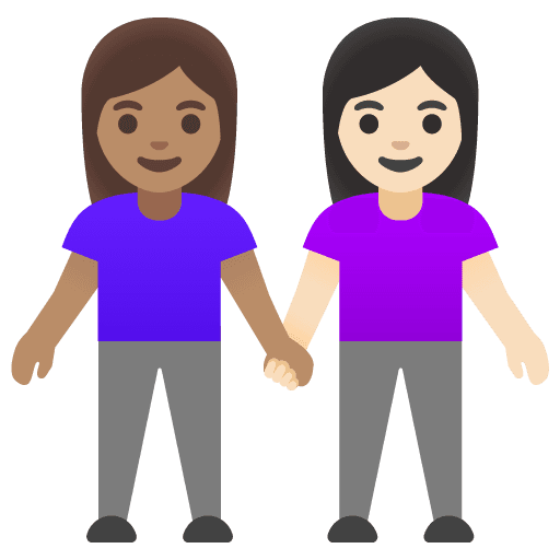 Women Holding Hands: Medium Skin Tone, Light Skin Tone