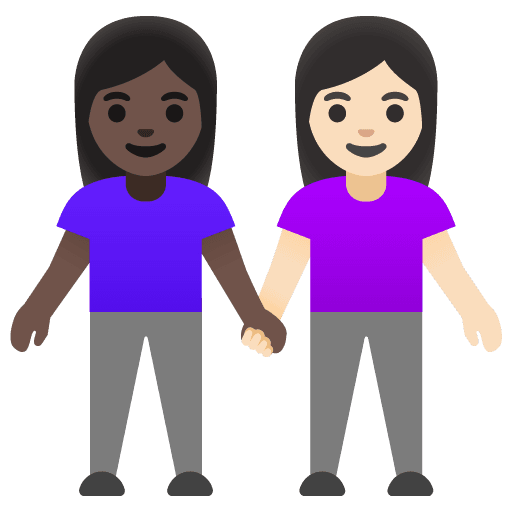 Women Holding Hands: Dark Skin Tone, Light Skin Tone