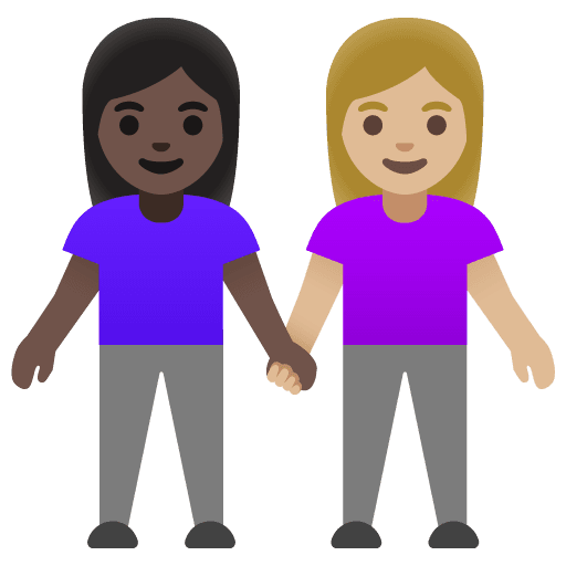 Women Holding Hands: Dark Skin Tone, Medium-light Skin Tone