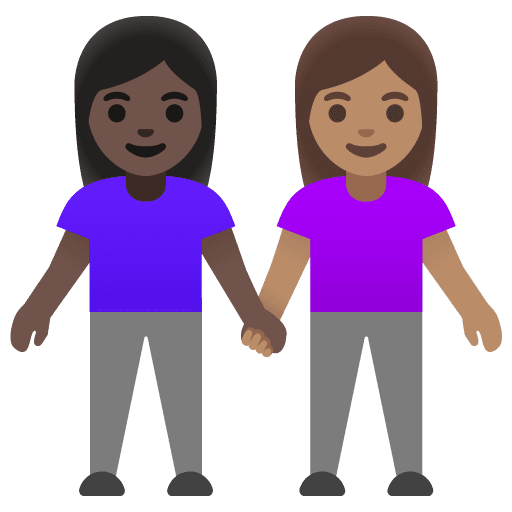 Women Holding Hands: Dark Skin Tone, Medium Skin Tone