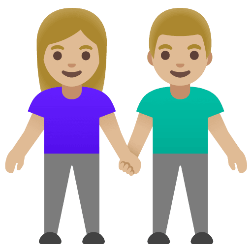 Woman and Man Holding Hands: Medium-light Skin Tone