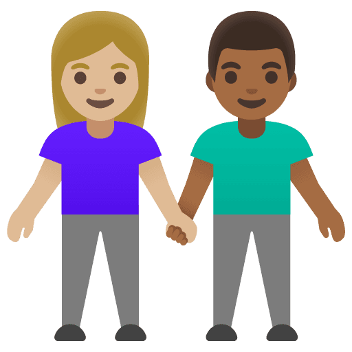 Woman and Man Holding Hands: Medium-light Skin Tone, Medium-dark Skin Tone