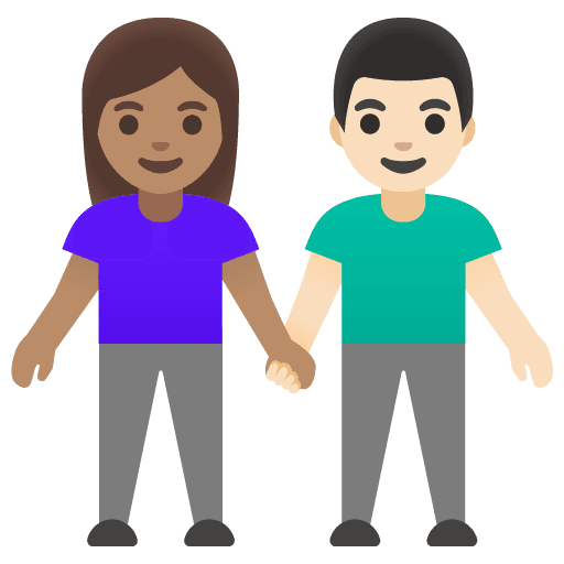 Woman and Man Holding Hands: Medium Skin Tone, Light Skin Tone