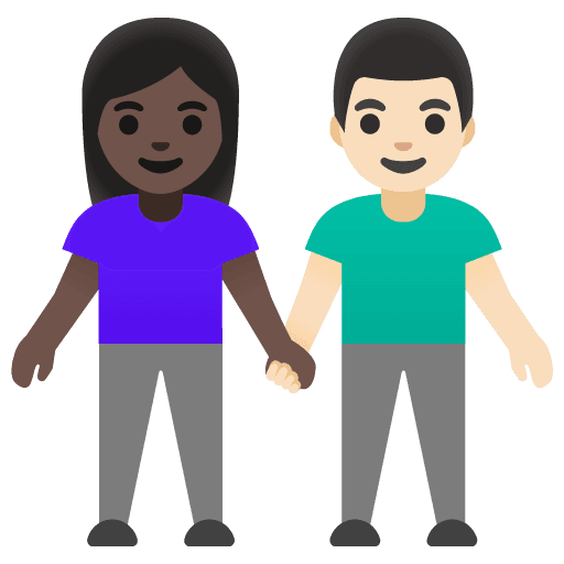 Woman and Man Holding Hands: Dark Skin Tone, Light Skin Tone